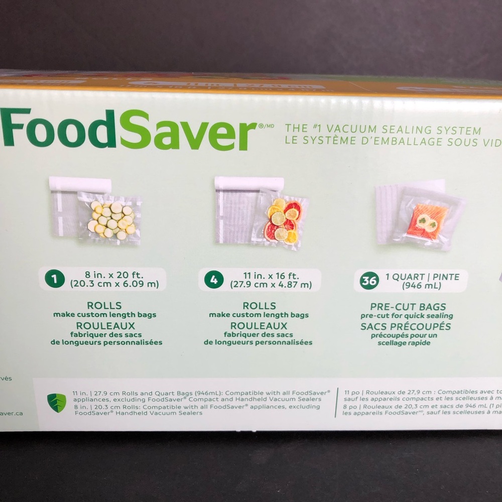 FoodSaver Vacuum Sealer 5 Rolls 36 Quart Bags Variety Pack Fresh 5x Longer - Picture 3 of 5